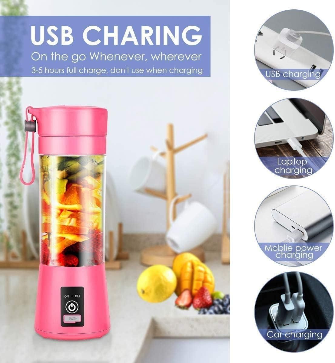 Portable 6-Blade USB Juicer Blender – Powerful Motor, Rechargeable & Compact